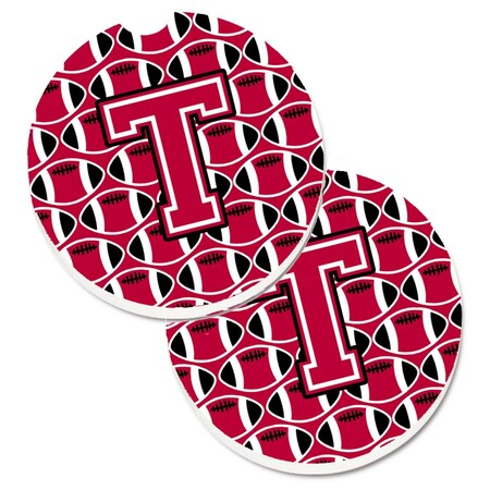 Carolines Treasures Letter T Football Crimson and White  Cup Holder Car Coaster, PK2 CJ1079-TCARC